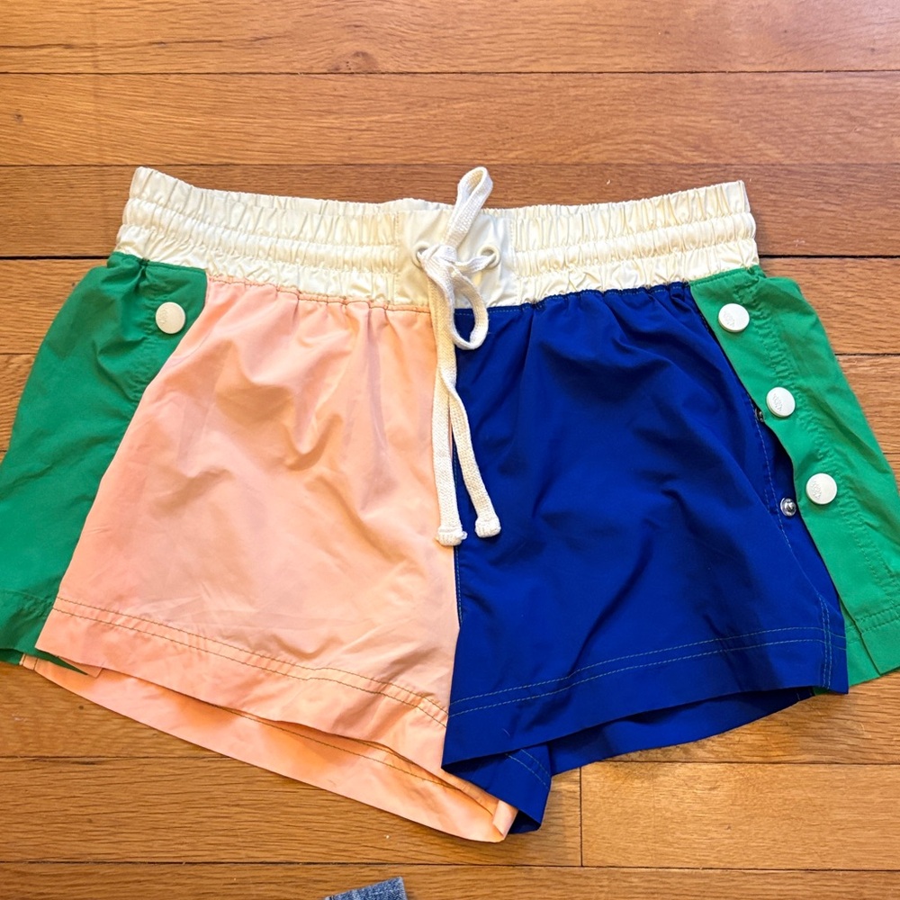 Free People Movement: Colorblock Drawstring Shorts-Peach, Royal Blue & Green